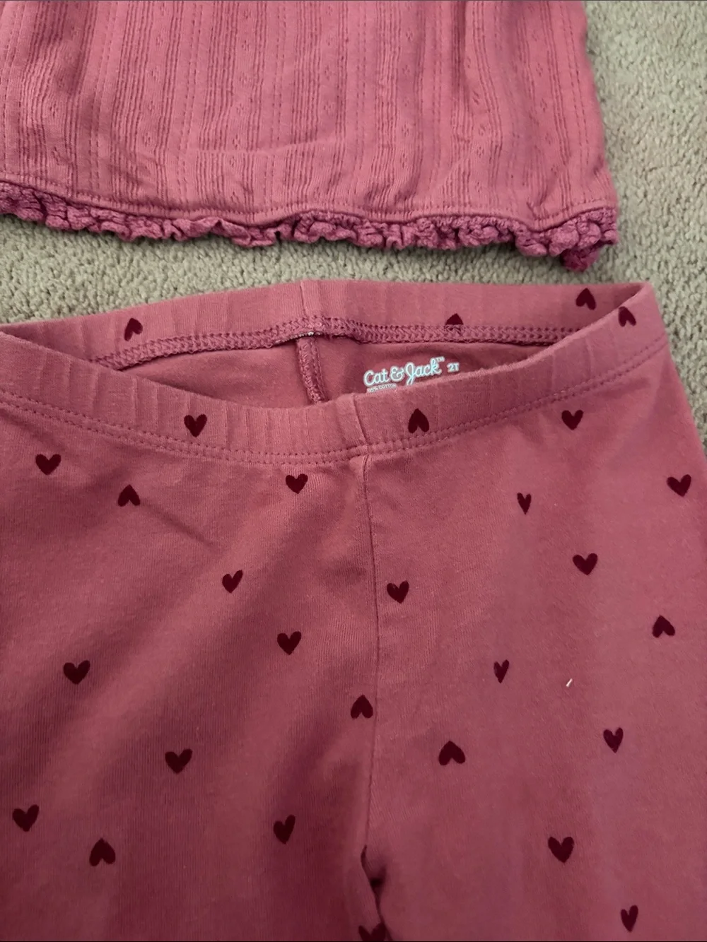 Cat & Jack Mauve Pink Heart Set - Long Sleeve Top & Heart Print Leggings